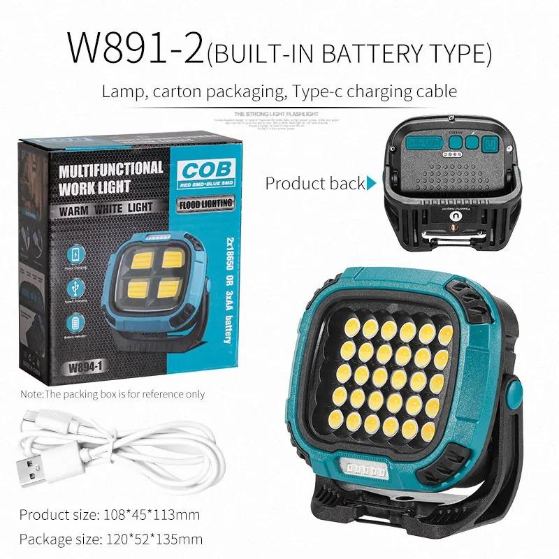 Multifunkční čtvercové pracovní světlo USB dobíjecí svítilna vodotěsné mini magnetické COB světlomet kempingové osvětlení staveniště