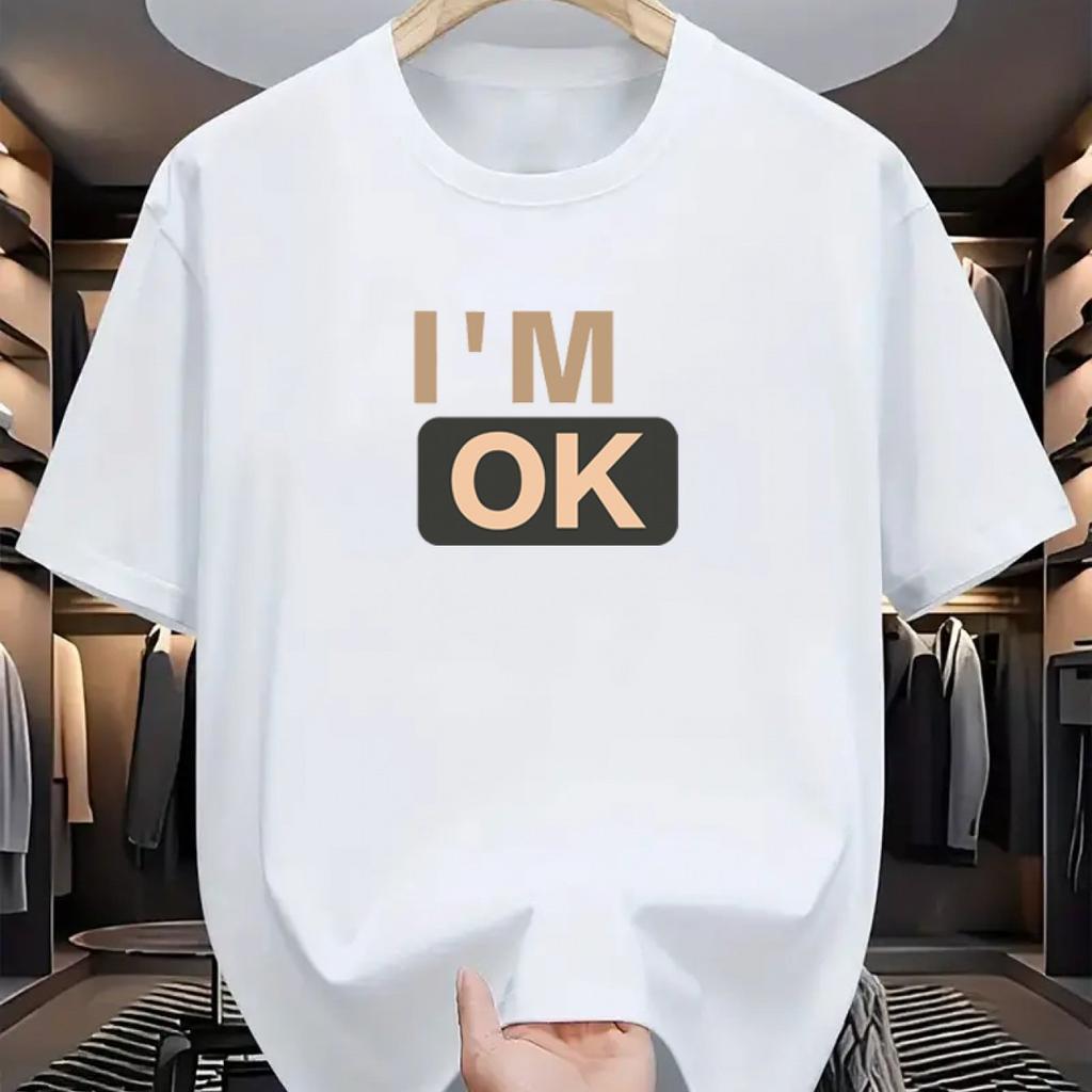 womens IM OK Graphic Tee  Casual Round Neck Short Sleeve TShirt Comfortable  Breathable for Casual Attire and Vacation