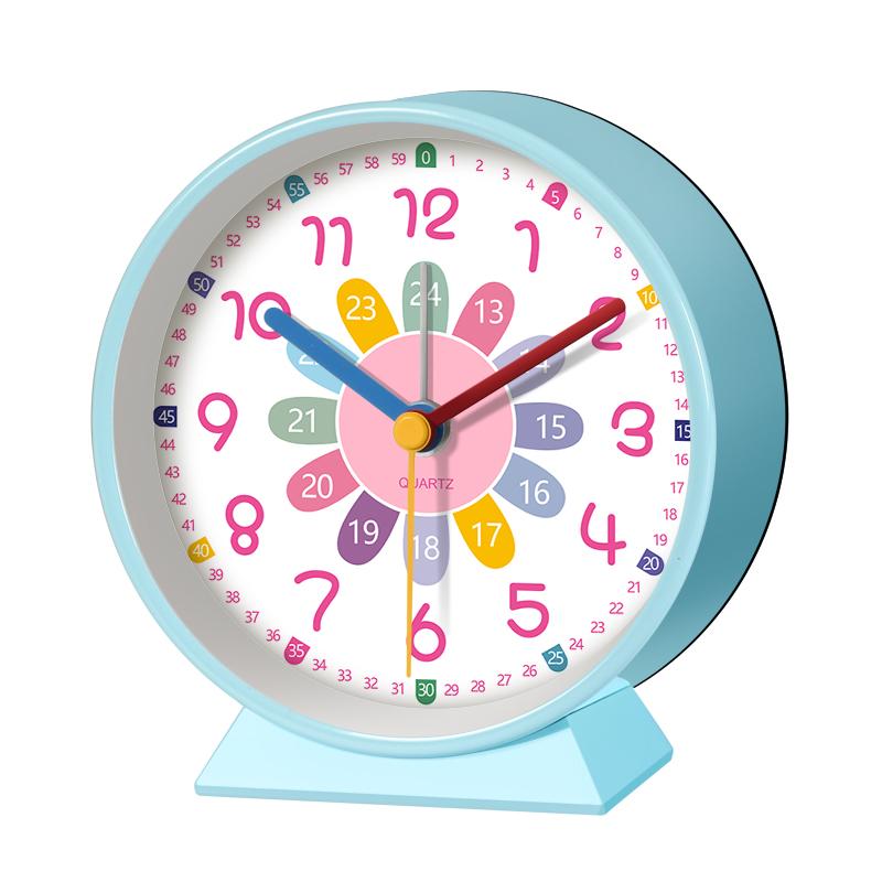 Early Education Desk Clock Needle Display Quartz Alarm Clock Silent Sweep Movement Silent Walking Soft Night Light Metal Frame