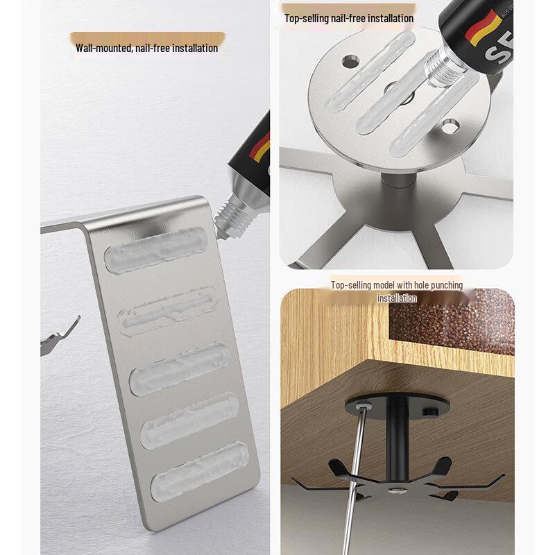 ZNMW Stainless Steel Rotating Kitchen Hook Rack Set