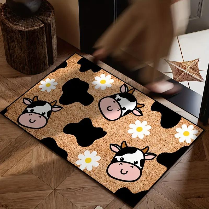 Cartoon Cute Cow Print Doormat, Durable Machine-Washable Bedroom Entrance Rug, Hallway Bathroom Door Mat Home Decor