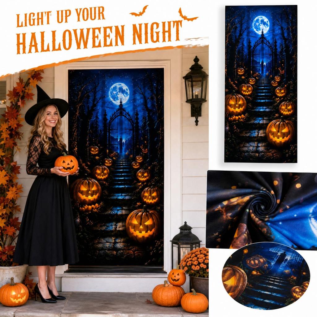 Halloween Door Curtain Decoration for Front Door, Hanging Flag, Party Supplies Gift, Home, Wall and Window Decor