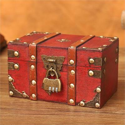 Antique Design Wooden Treasure Box Vintage Jewelry Box Multifunctional Trunk Containers  Kids