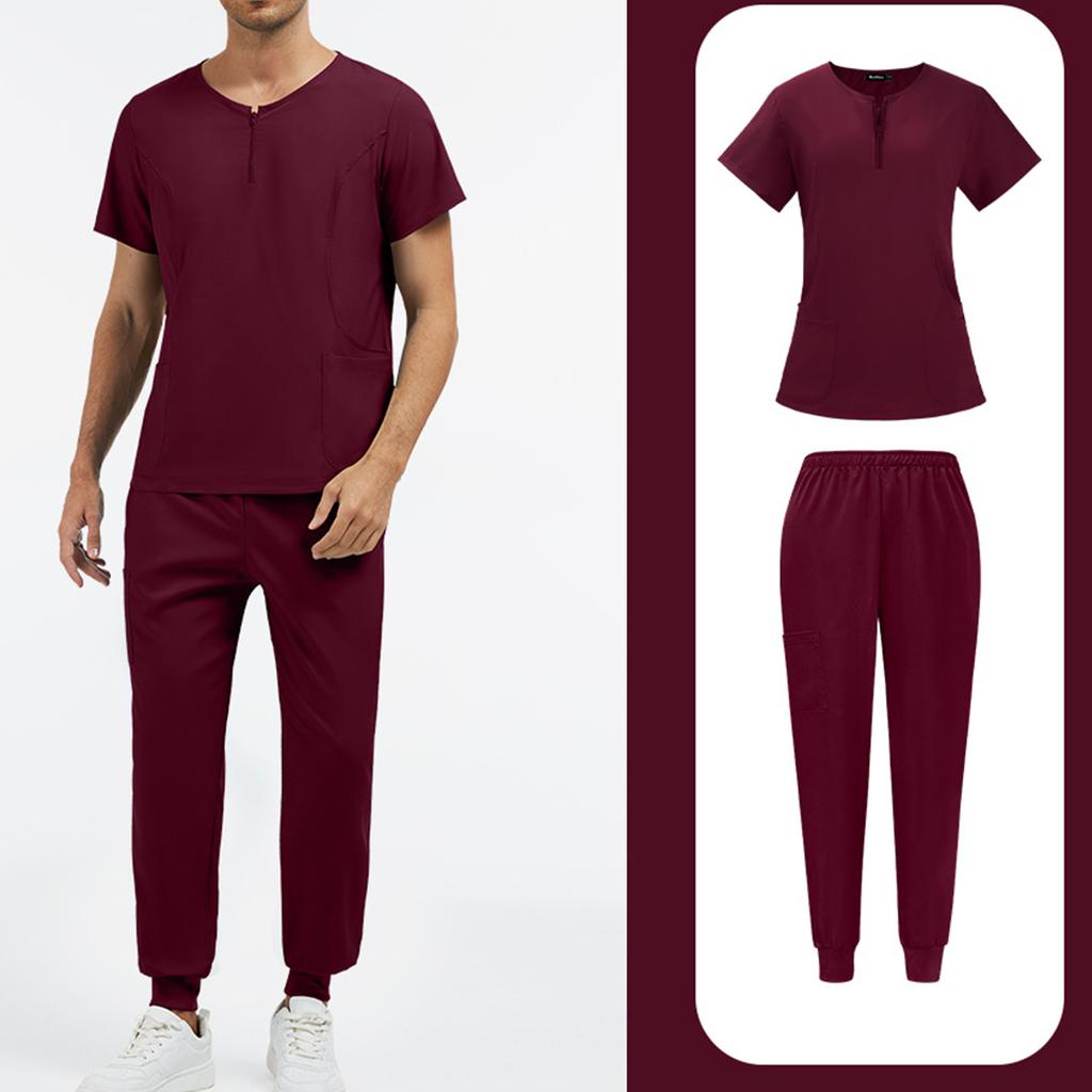 Zweiteiliges Set Peeling-Uniformen für Damen Kurzarm-Oberteil mit Reißverschluss und Hose mit elastischem Bund und Taschen