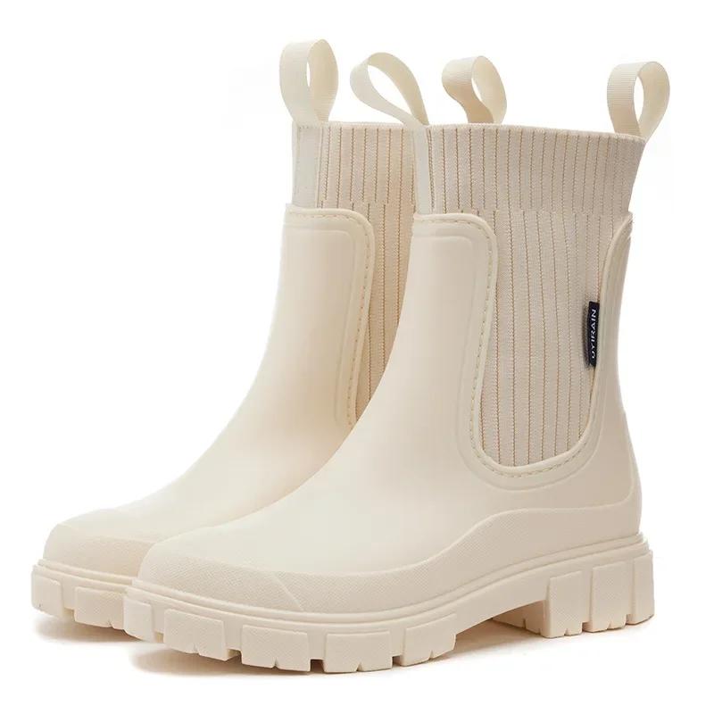 Modische, wasserdichte Gummischuhe für Damen, Gummistiefel für Damen, niedrig geschnittene Regenschuhe, wasserdichte und rutschfeste Damenstiefel 39 beige