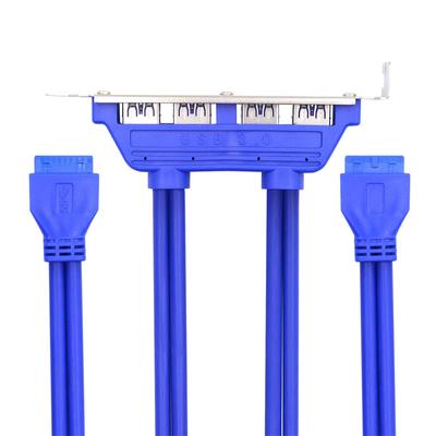 Xiwai 50cm USB Hembra Hub a Montaje en Panel de Placa Base Cable Bafle de Extensión con Soporte PCI 4 Puertos 3.0 20 Pines