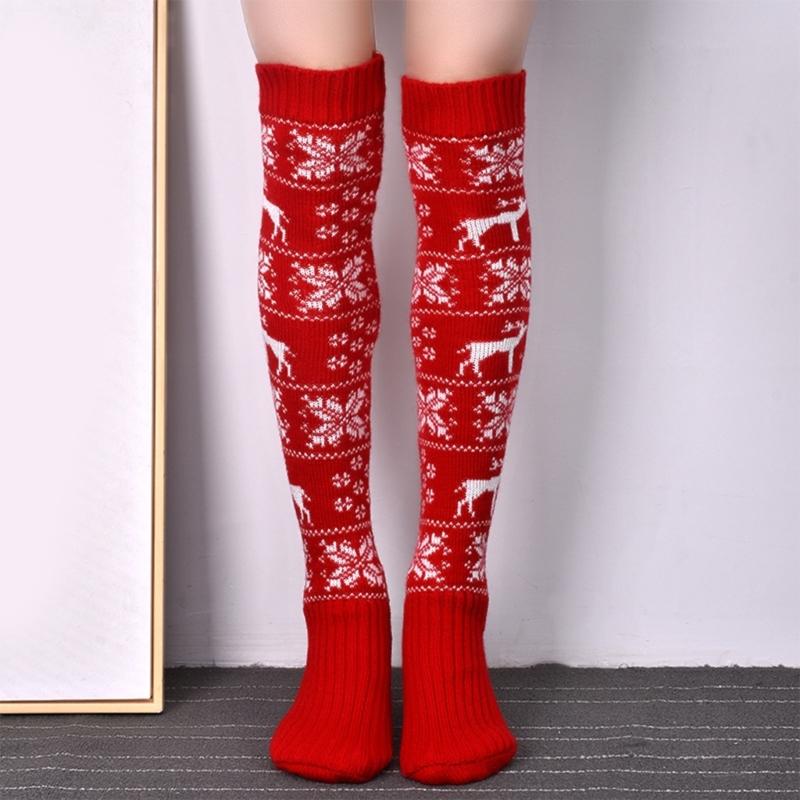 Christmas Festival Patterned Thigh High Socks Womens Winter Fashion Knitted Over Knee Long Stockings Leg Warmers Hosiery