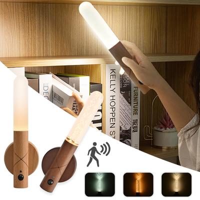 Bewegungssensor LED Nachtlicht Wiederaufladbar Holzmaserung Design Induktionswandleuchte Für Schlafzimmer Treppe Flur Beleuchtung