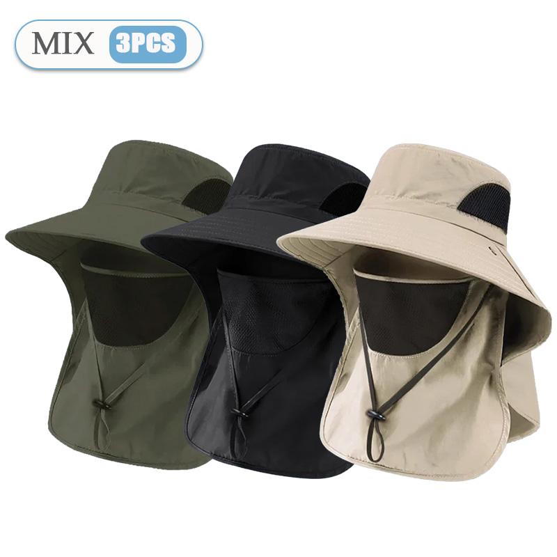 1-10PCS Sun Protection Hat with Face Veil Neck Flap Mosquito Proof Fishing Cap Outdoor UV Wide Brim Fisherman
