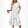 A Women's Round-neck Petal-sleeved, Short-sleeved Mid-length Printed Dress