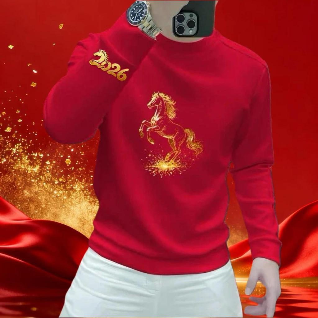 Unisex Slim Fit Red Hoodie with Velvet - Year of the Horse Zodiac 2026