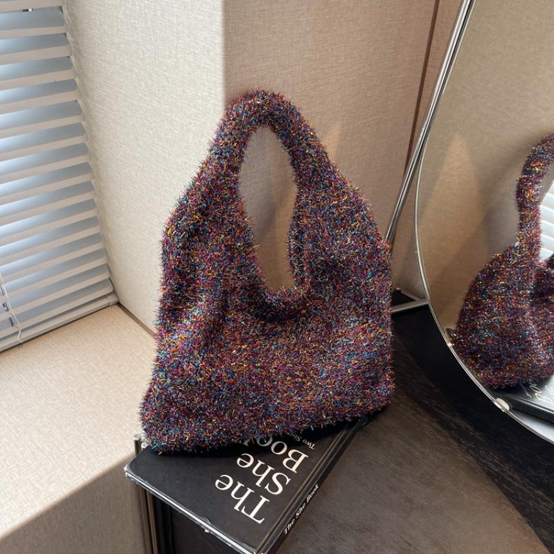 Polyester Shoulder Bags with Colored Thread for Ladies Solid Casual Bags New Fashion Trend