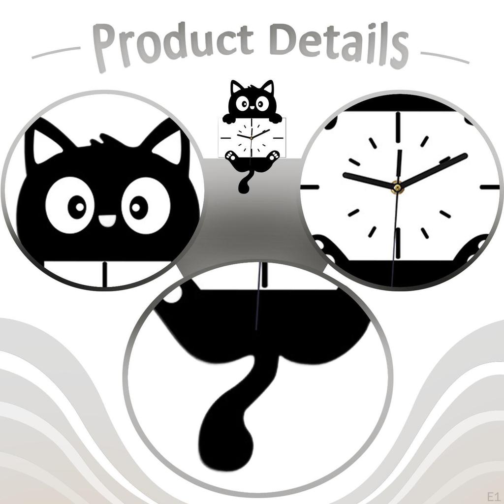 Cat Shaped Wall Clock Hanging Modern Ornament Lightweight Decor Art with Pendulum Quiet