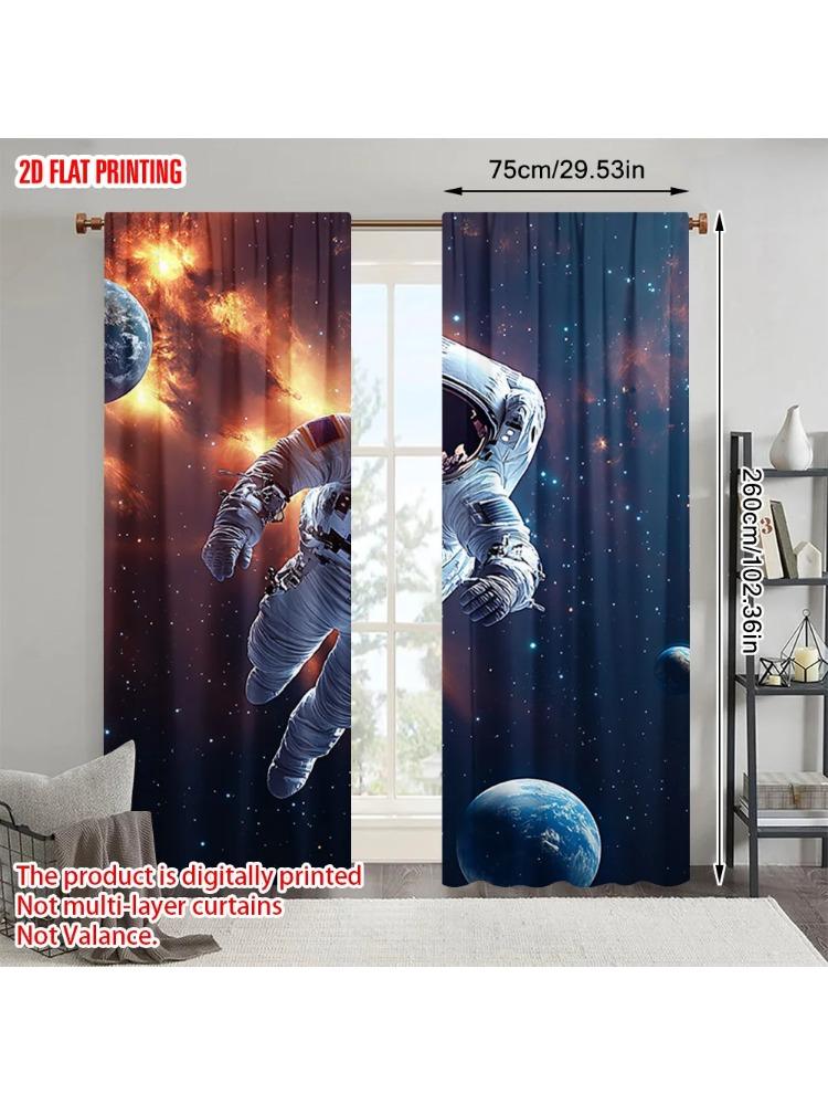 2pcs, plane printing Contemporary Curtains Outer space rocket astronauts Versatile Polyester (without rod) Gifts for Bedroom & 60×150cm