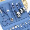 16pcs Steel Nail Clippers Set Steel Manicure Set Professional Pedicure Grooming Kit Blue
