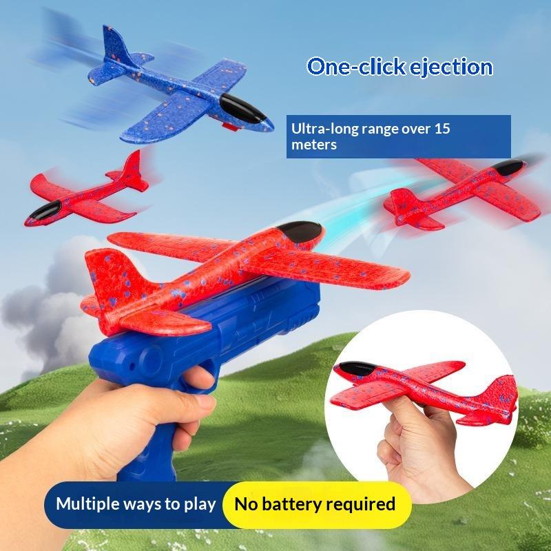 Foam Airplane Launcher Toy Foam Glider Long Range Hand Throwing Plane Toys One Click Ejection For Kids Outdoor Play Games