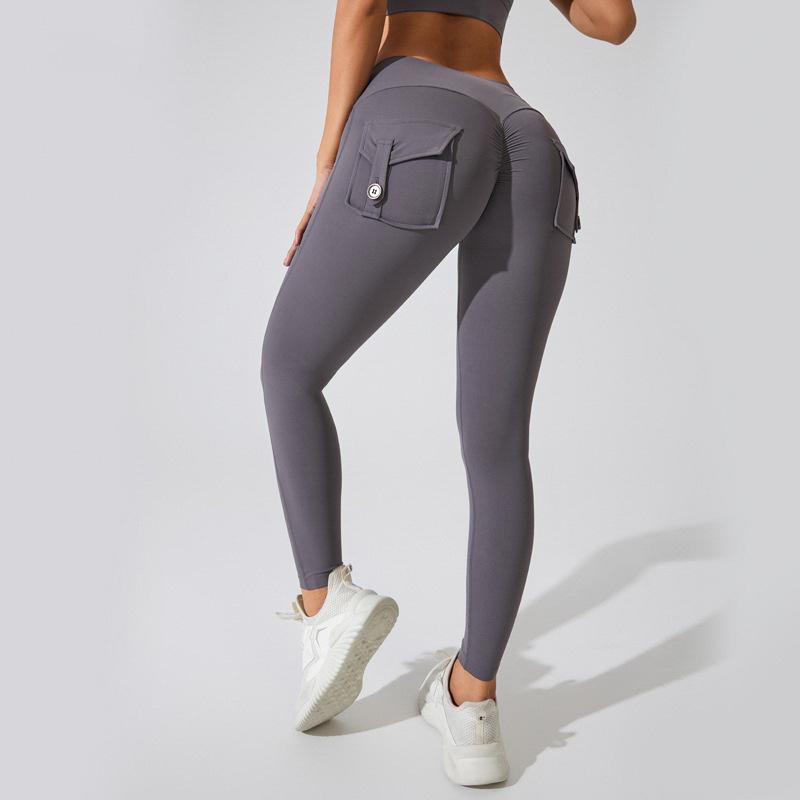 High Waist Cargo Pocket Butt Lift Yoga Pants - Fashion Nude Feel, Elastic Tummy Control, Quick-Dry Leggings
