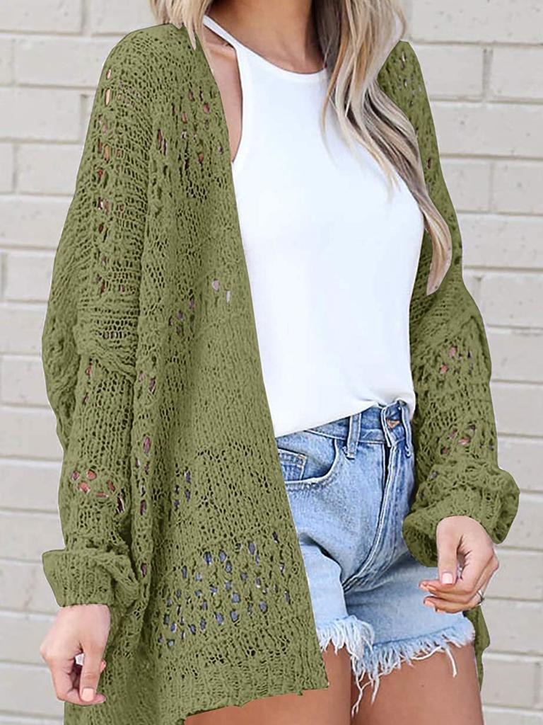 Spring Autumn New Arrivals Women's Oversized Long Sleeve Hollow Mesh Hair Sheep Knit Cardigan Coat