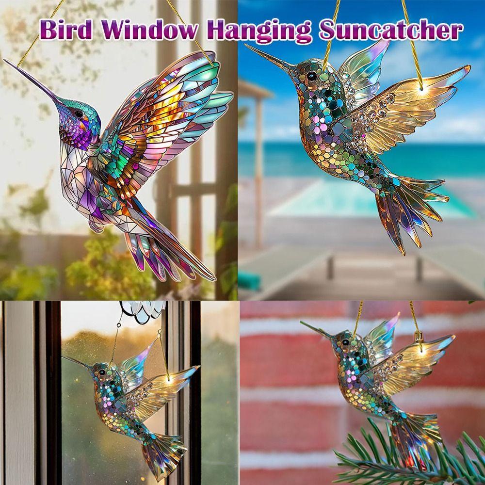 

Hand Sunshade Hummingbird Hanging Ornaments Porch Pendant Hummingbird Stained Window Hanging Style 4