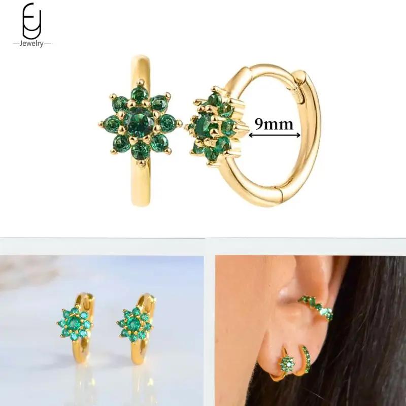 925 Silbernadel Grüne Zirkon Gold Ohrringe Herz Creolen für Damen Zarte Steckerohrringe Luxuriöser Schmuck Geschenke