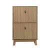 Mid-Century Oak-Color 60cm Freestanding Shoe Rack,Ultra-Thin Folding Large-Capacity Dust-Proof Storage for Entryway