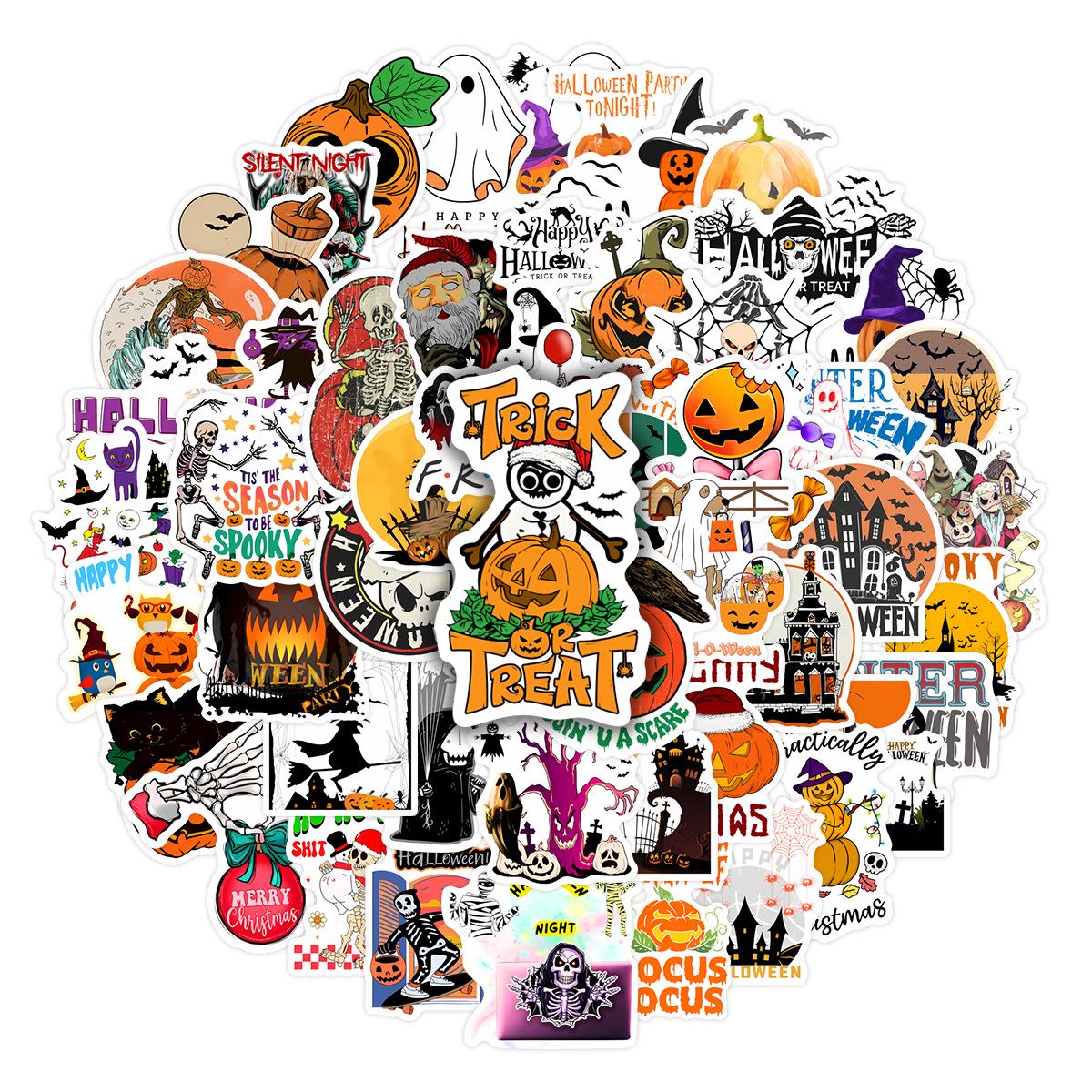 Funny Halloween Creative Stickers - 50 Waterproof Sheets for DIY Scrapbooking, Notebooks, Phone Cases, and Decorative Use.