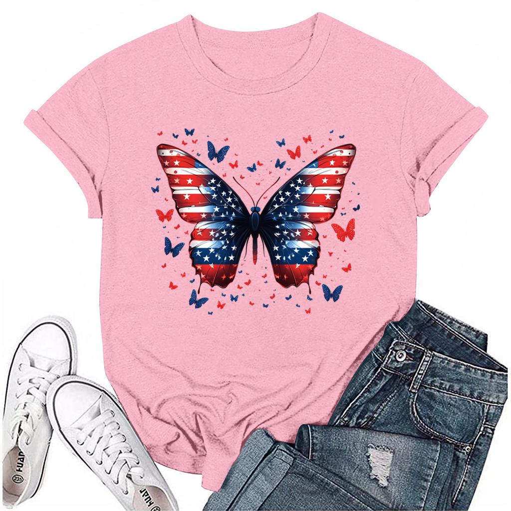 Women's Fashion Casual Printed Round Neck Short Sleeved T-Shirt Top T-Shirt Top Top