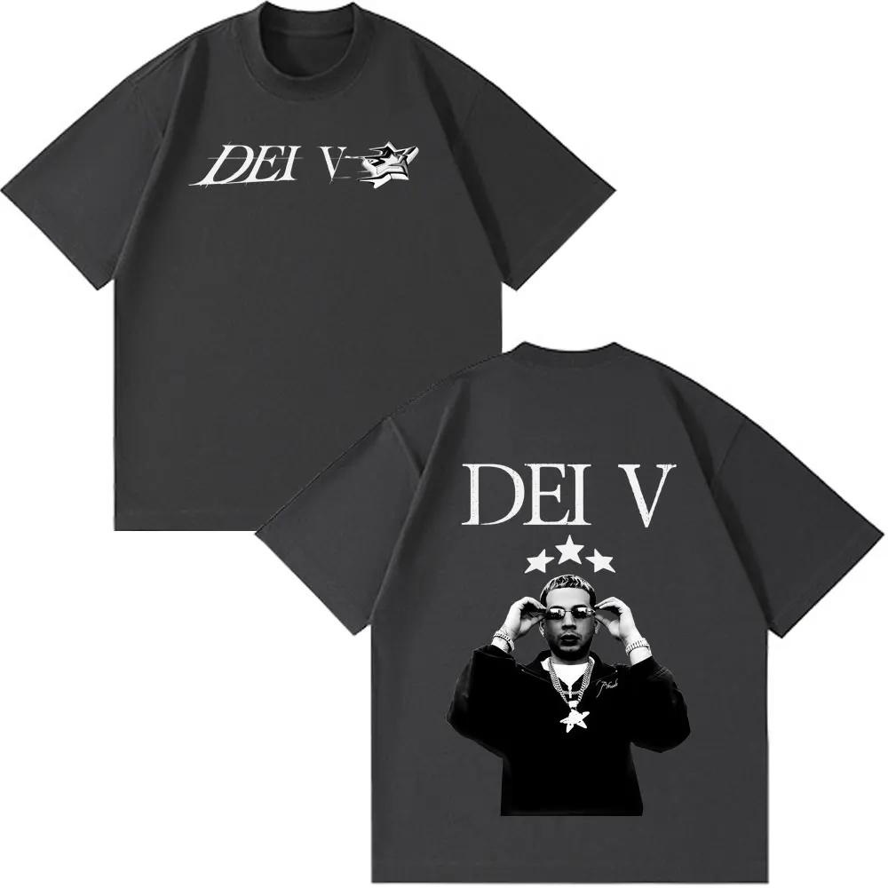 Rapper Dei V Quien Es Dei V Tour 2026 Print T Shirt Unisex Women Vintage Tshirt Shortsleeved Cotton Casual Gothic Punk Tshirts
