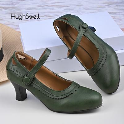 Moda Retrô Verde Couro Mary Jane Saltos Mulher Vintage Babados Design Recortado Vestido Sapatos Senhoras Marca Design Sapatos Derby Tamanho Grande