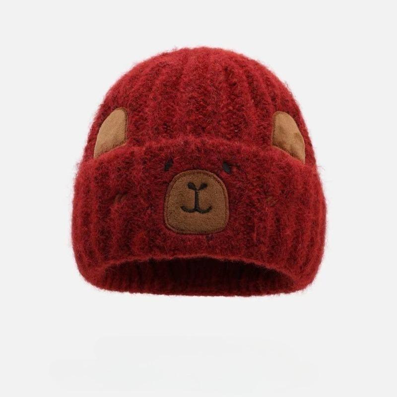 

Simple Luxurious Bear Beanie Cute Plush Felt Hat High-quality Warm Hat Thickened Earmuffs Slimming Face Cute Cartoon Animals Hat червоний
