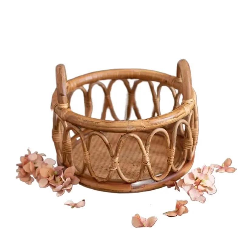 Newborn Infant Photography Props - Retro Rattan Basket Chair & Posing Bed Photo Background Accessories for Baby Girl & Boy