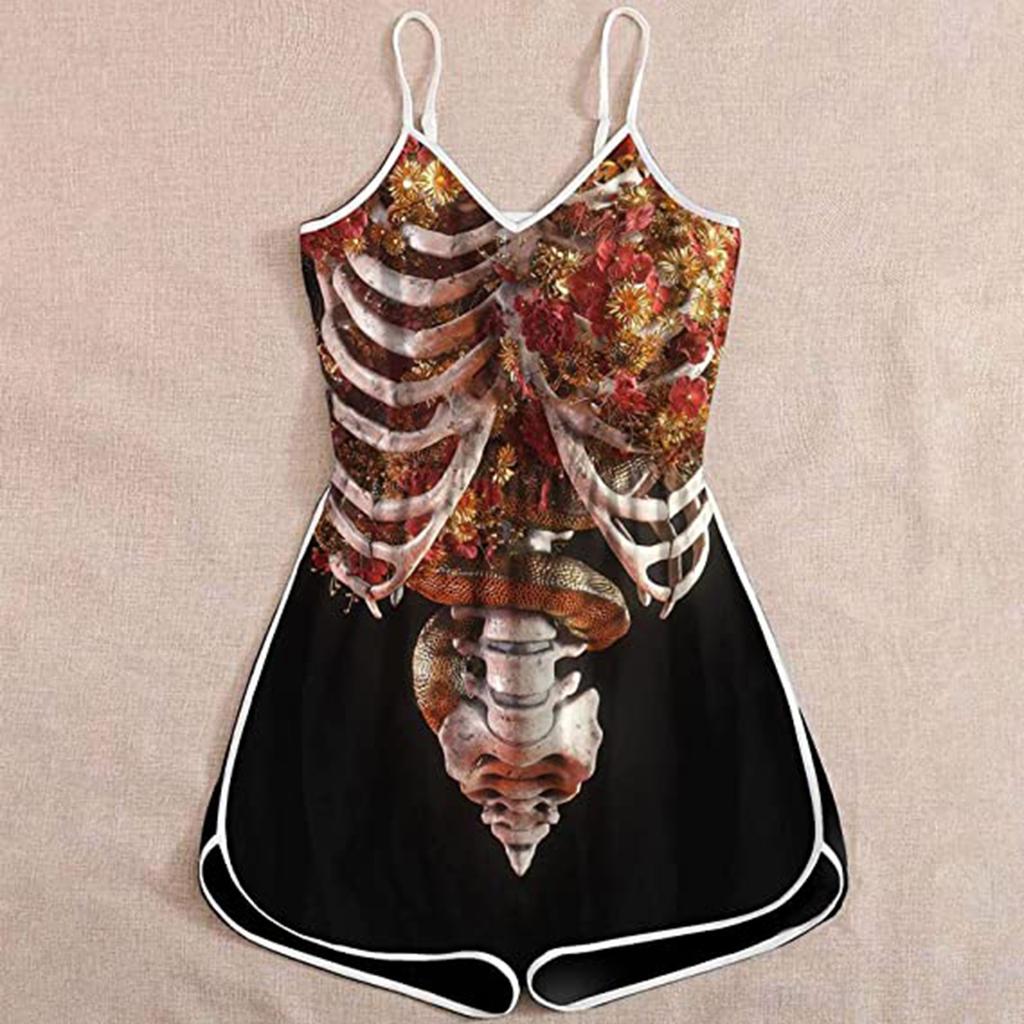 Wish Halloween print lady skull suspender jumpsuit
