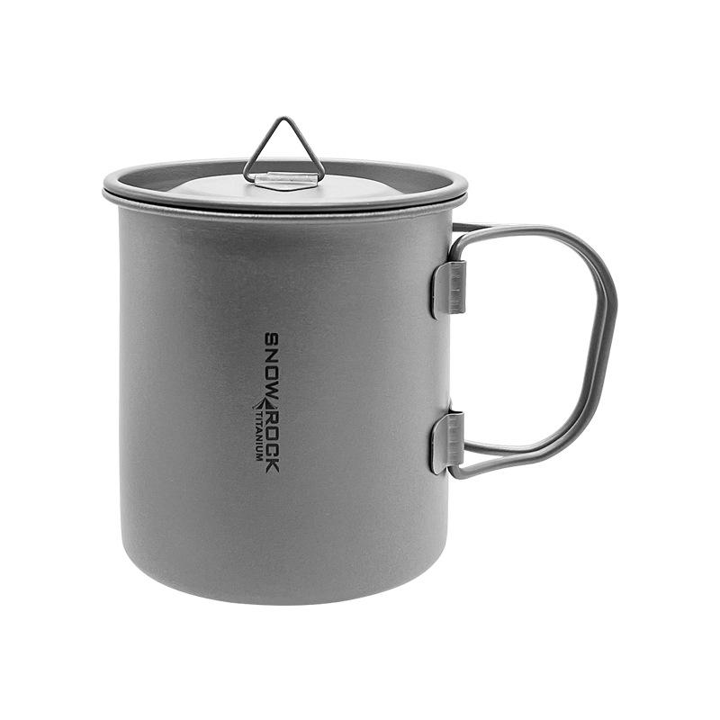 Reine Titan Tasse mit Deckel - Outdoor Camping & Wandern, Klappbarer Griff, Kaffee Wasserbecher