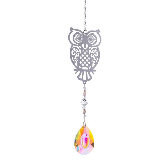 Faux Crystal Sun Catcher Decoration Hollow Fairy Tree of Life Owl Butterfly Hummingbird Hanging Ornament Home Office Garden Window Hanging Pendant