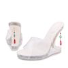 Liyke New Design Gem Pendant Strange Clear Heels Platform Wedge Slippers PVC Transparent Sandals Women Summer Party Prom Shoes
