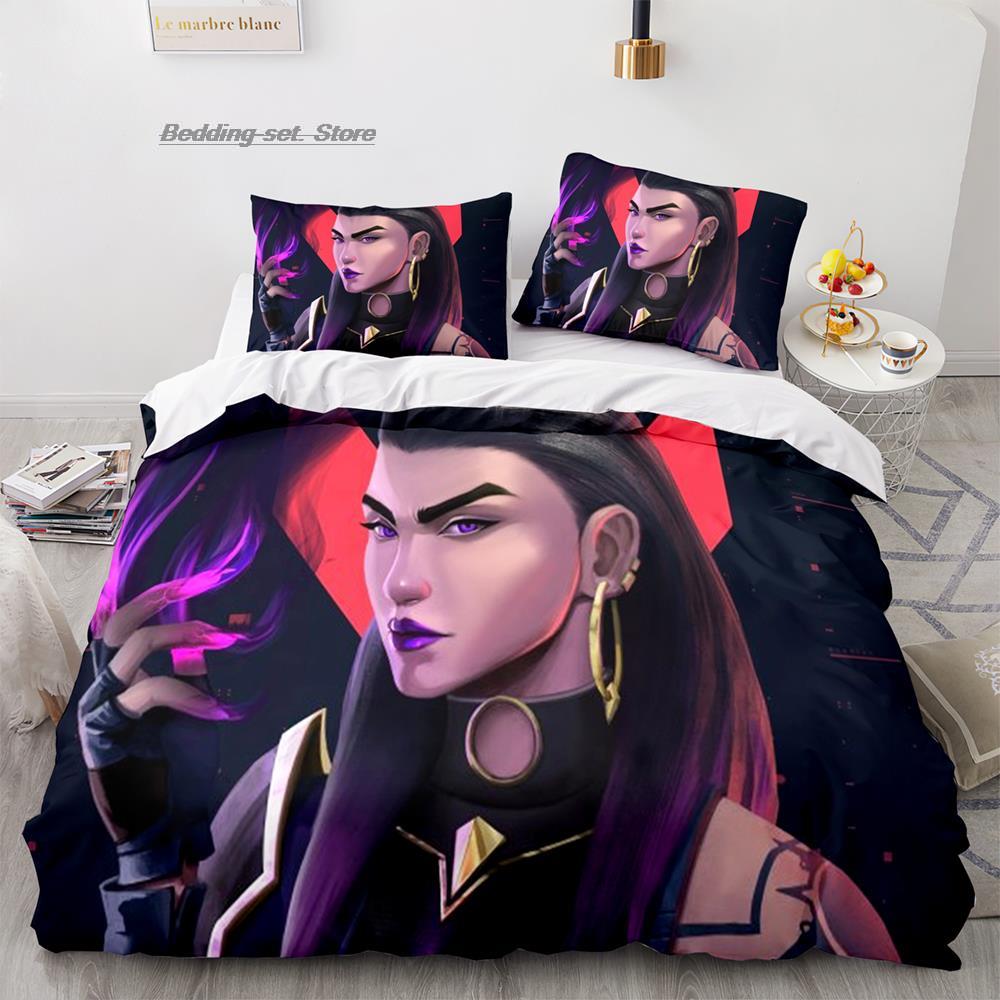 Gaming Valorant Bedding Set Single Twin Full Queen King Size Bed Set Aldult Kid Bedroom Duvetcover Sets 3D Print Anime 037