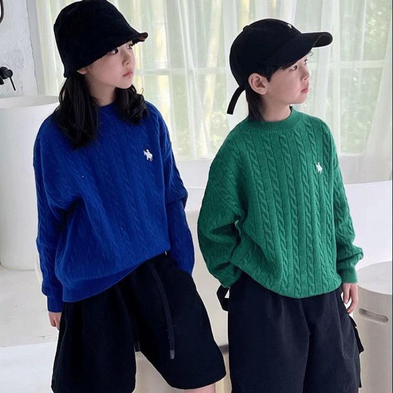 In-Stock Cable Knit Sweater for Boys and Girls: Anti-Pilling, Round Neck, Perfect for Autumn and Winter