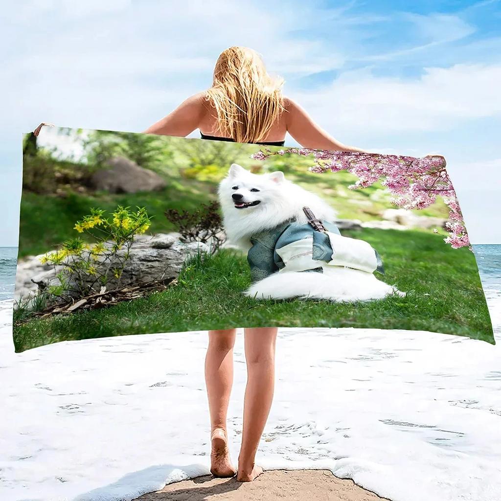 Samoyed Dog Beach Towel Cute Pet Bath Towel Microfiber Quick Dry Travel Sport Spa Swimming Pool Towels Absorbent Bikini Cover Up