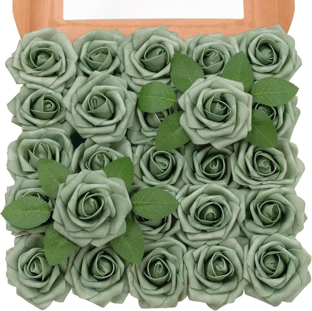 Pu European Gift Box With 8Cm Simulated Foam Roses And 50 Leaves In A Box, Home Floral Decoration