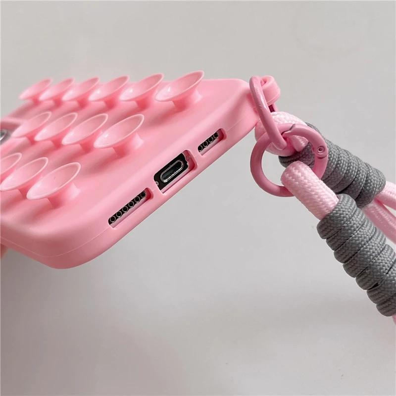 Für iPhone 16 Pro Max Luxus Saugnapf Airbag mit Lanyard Telefon Fall für iPhone 12 13 14 15 Plus Soft Frame Schutzhülle
