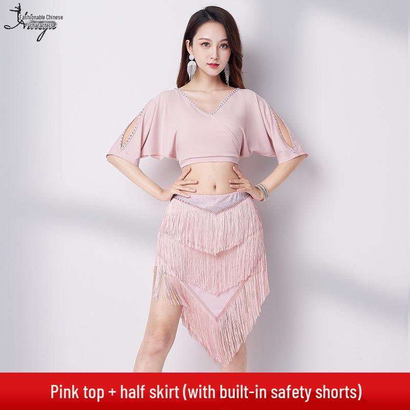 2025 Summer V-Neck Belly Dance Tassel Skirt Set - Sexy Oriental Performance Costume for Women