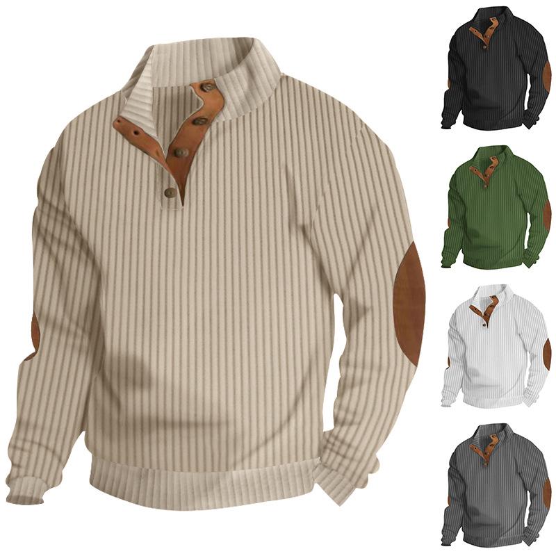 American Style Jacquard Ribbed Stand Collar Western Cowboy Men's Long Sleeve Sports Hoodie