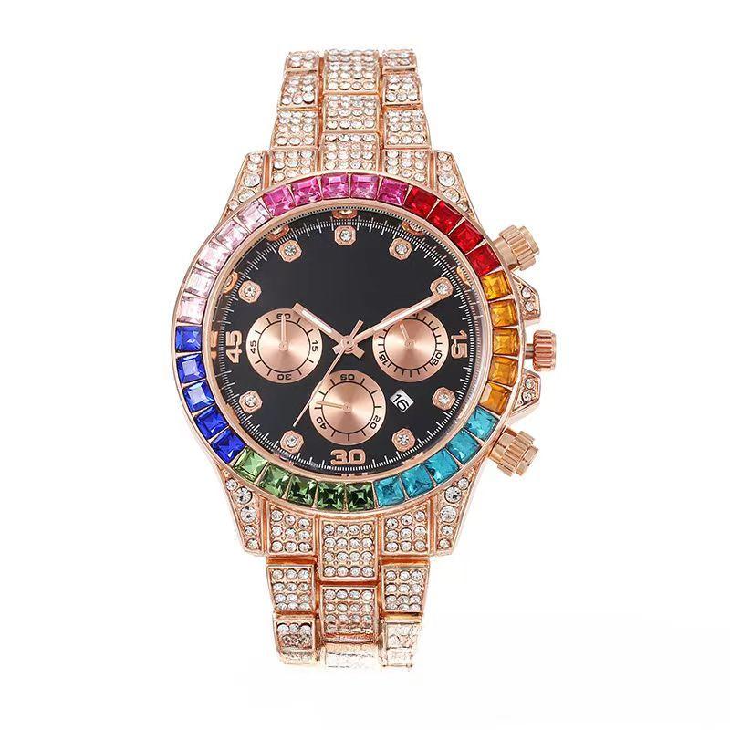 

Wristwatch for Men Colour Rhinestone Calendar Quartz Watch Hip Hop Clock