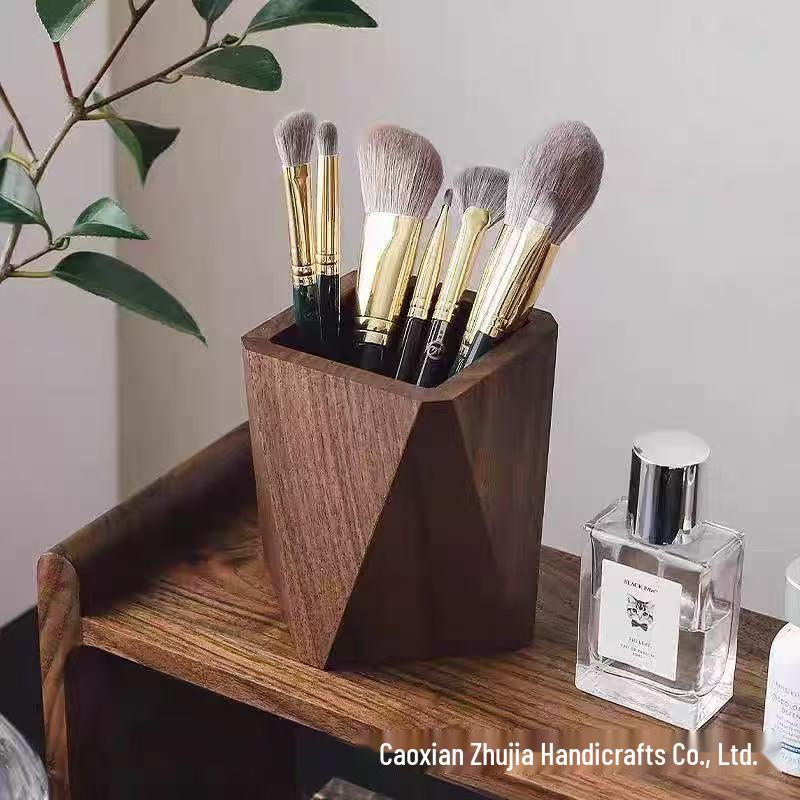 Black Walnut Pen Holder - Desktop Stationery Organizer, Creative Student Gift, Customizable with Logo