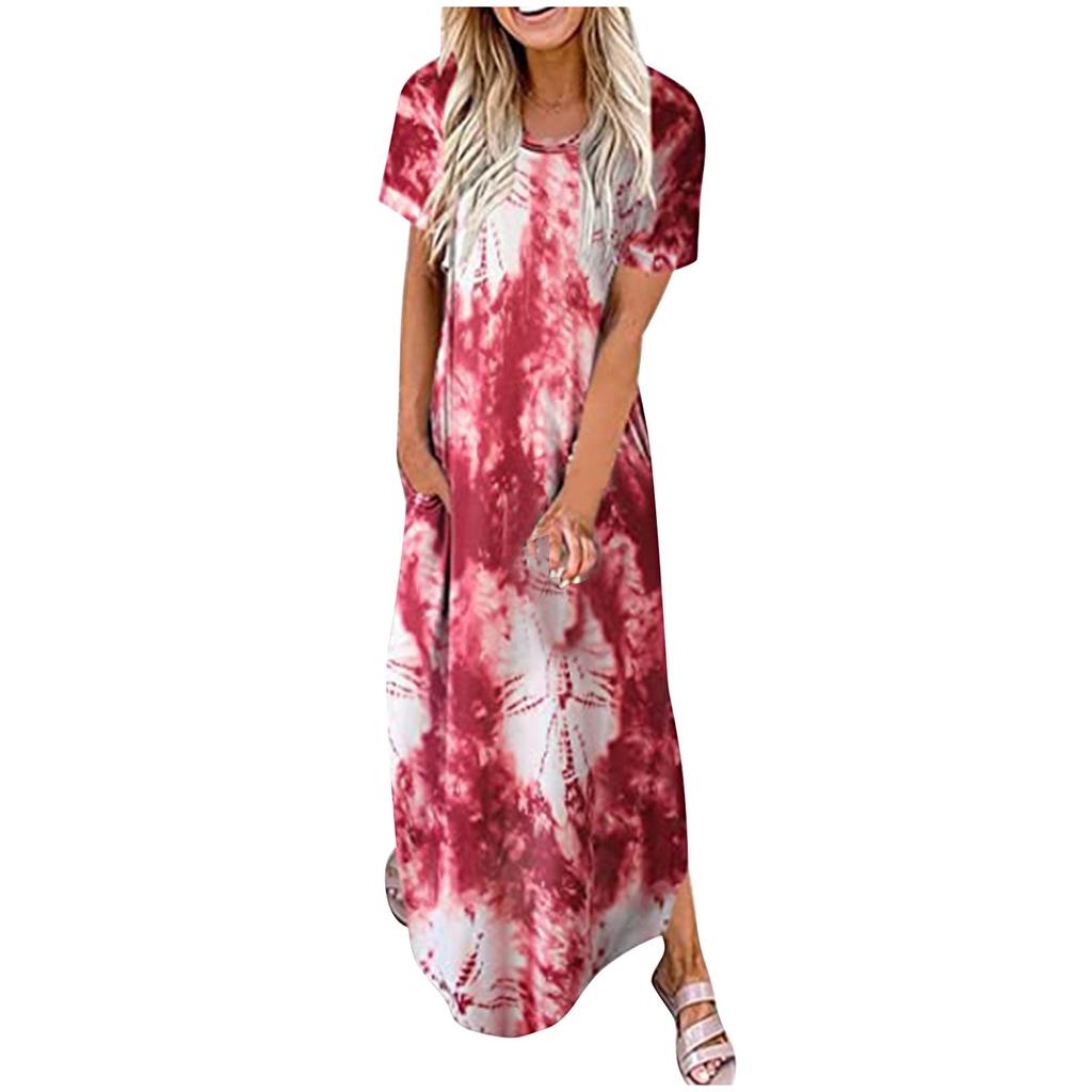 Women Casual Loose Solid Color Pocket Long Dress Sleeveless Split Maxi Dresses