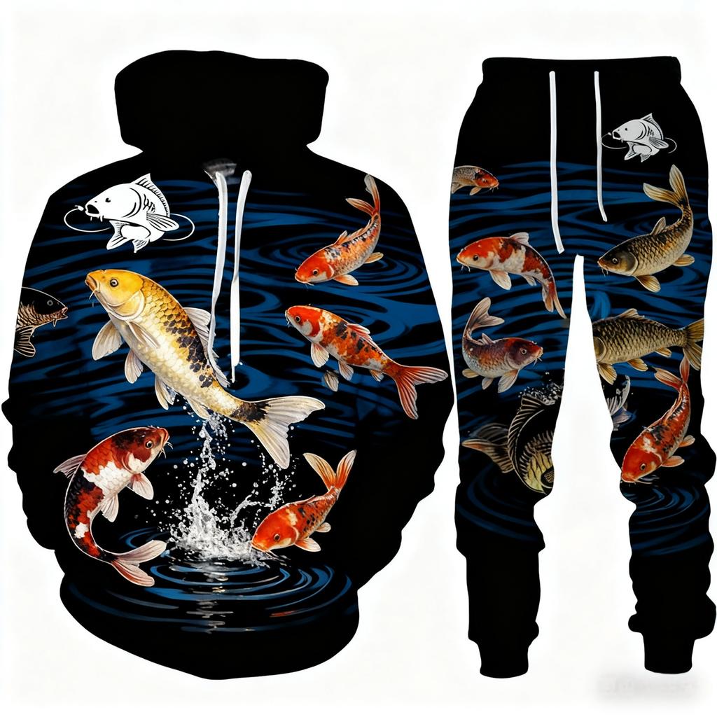 Popular Bass Fishing 3D Print Unisex Hoodie Pants Suit Men Long Sleeve Tracksuit Outfit Casual Outdoor Hunting Camping 2Pcs Sets