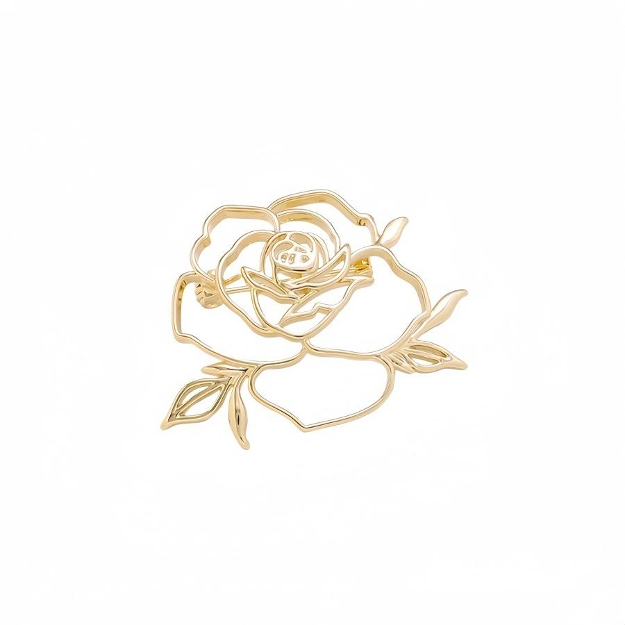 Hollow rose brooch, high-end female design sense, metal pin, exquisite camellia brooch, clothes accessories
