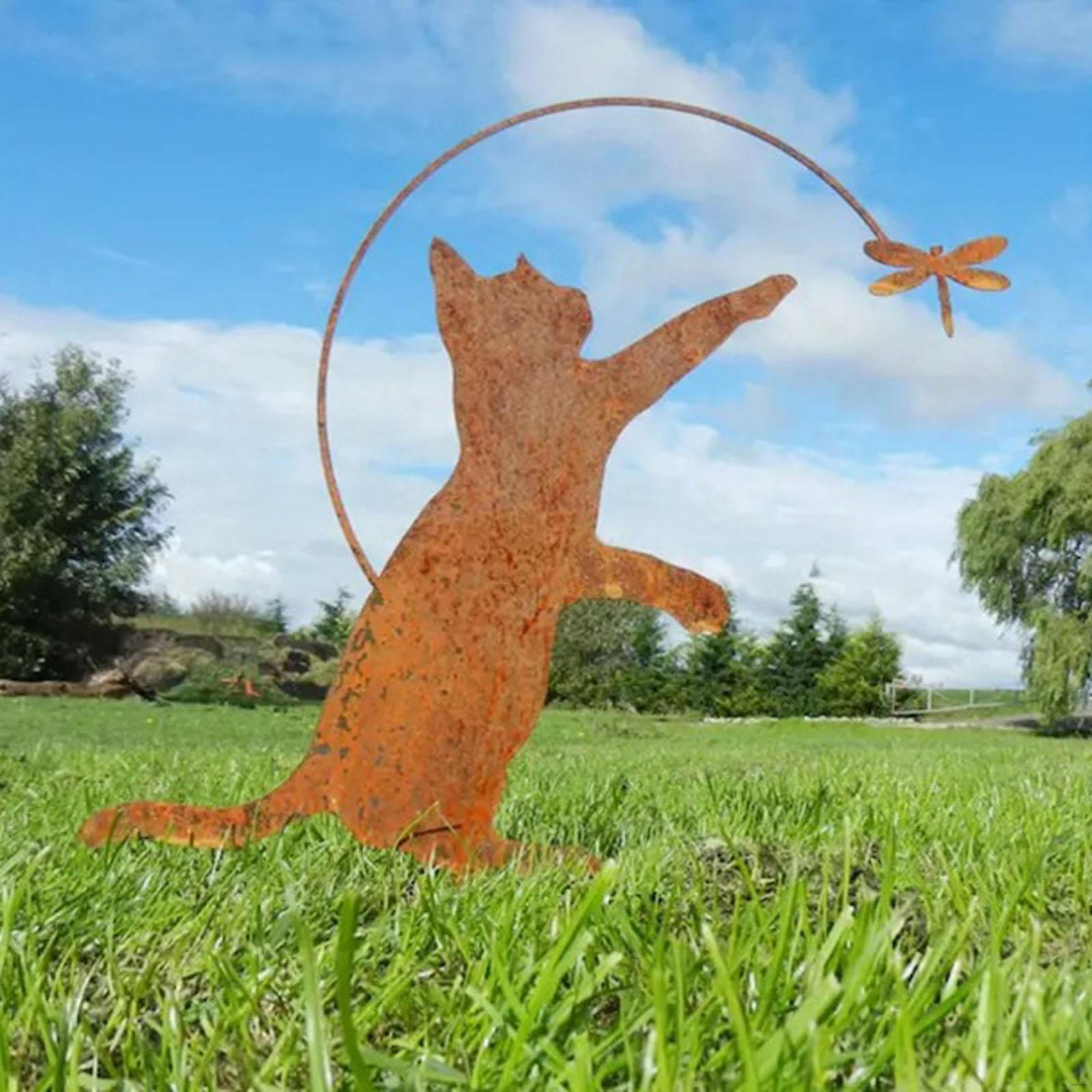 

Садовые колышки с кошкой, Уличный декор, Садовый знак, Подарок на новоселье, Современный, Металлическое украшение, Ландшафт