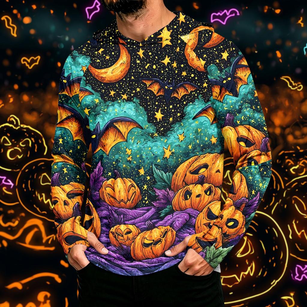 Men's Long Sleeve Hoodie with Sun Halloween Print Pullover