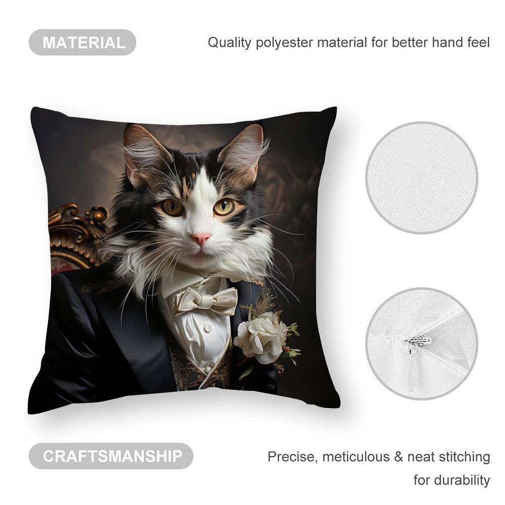 Renaissance Royal Cat Funny Pillow Case Sofa Living Room Bedroom Double-Sided Printing Square Cushion Nap Time Pillow Case